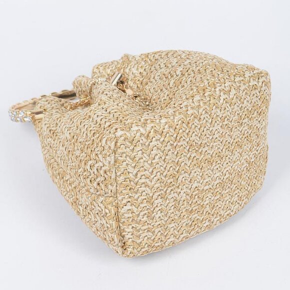 Faux Straw Bucket Bag W/stone Handle - Picture 6 of 6